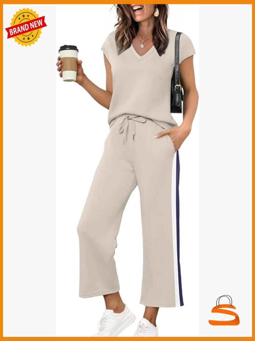 Two Piece Set V Neck Cap Sleeve Top Wide Leg Lounge Pants Travel Outfit